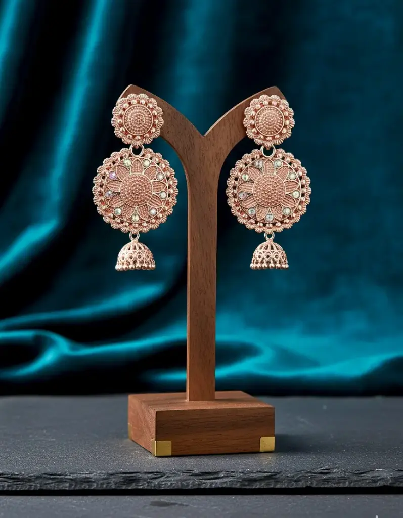 Rose Blossom Jhumki – Premium Edition